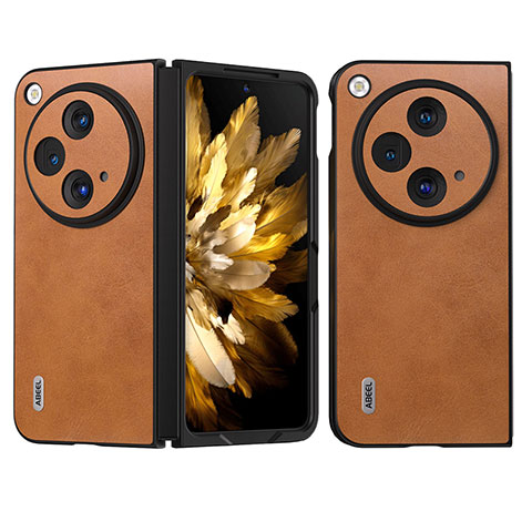 Funda Bumper Lujo Cuero y Plastico Mate Carcasa BH21 para OnePlus Open 5G Marron