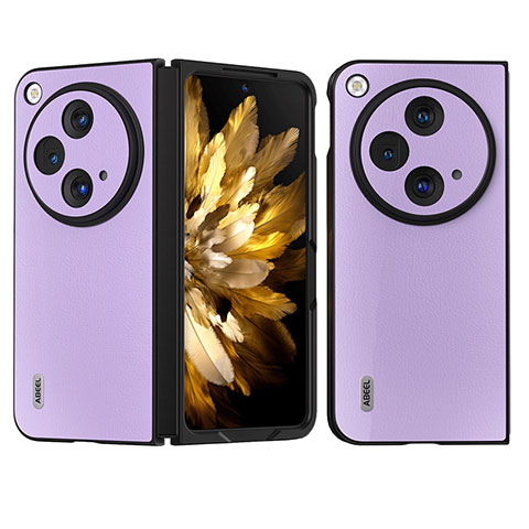 Funda Bumper Lujo Cuero y Plastico Mate Carcasa BH23 para OnePlus Open 5G Morado