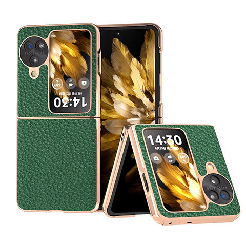 Funda Bumper Lujo Cuero y Plastico Mate Carcasa BH28 para Oppo Find N3 Flip 5G Verde