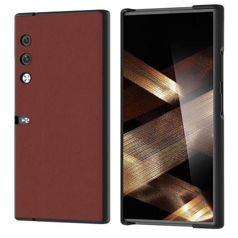 Funda Bumper Lujo Cuero y Plastico Mate Carcasa BH3 para Huawei Honor V Purse 5G Marron