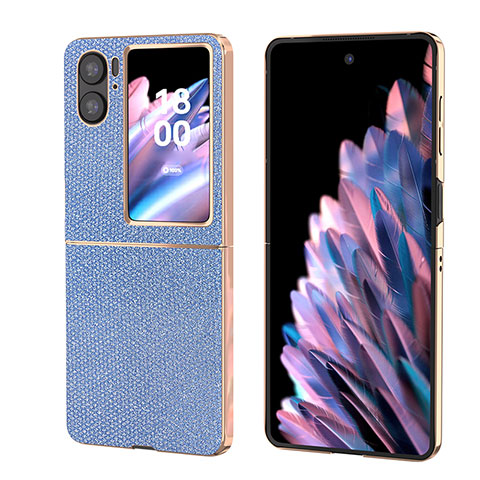 Funda Bumper Lujo Cuero y Plastico Mate Carcasa BH3 para Oppo Find N2 Flip 5G Azul