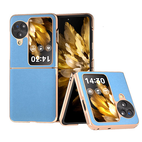 Funda Bumper Lujo Cuero y Plastico Mate Carcasa BH30 para Oppo Find N3 Flip 5G Azul Cielo