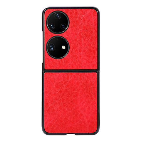 Funda Bumper Lujo Cuero y Plastico Mate Carcasa BH4 para Huawei P50 Pocket Rojo