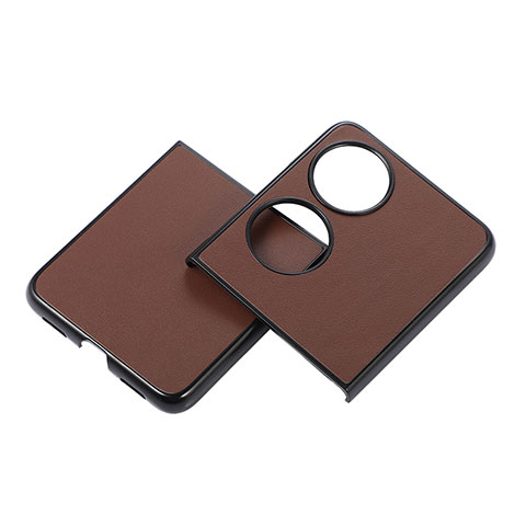 Funda Bumper Lujo Cuero y Plastico Mate Carcasa BH5 para Huawei P50 Pocket Marron