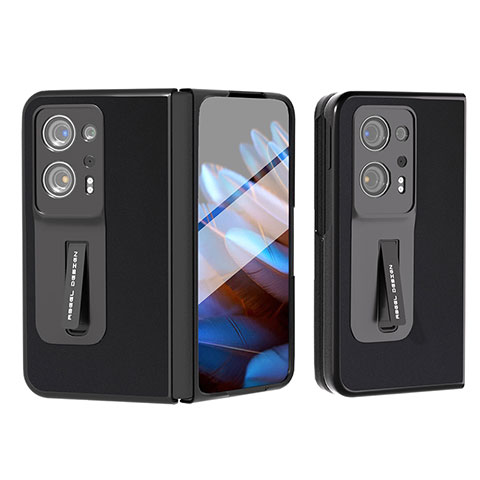 Funda Bumper Lujo Cuero y Plastico Mate Carcasa BH5 para Oppo Find N2 5G Negro