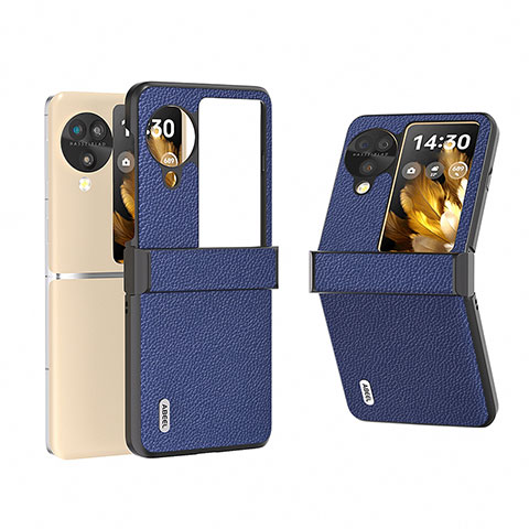 Funda Bumper Lujo Cuero y Plastico Mate Carcasa BH5 para Oppo Find N3 Flip 5G Azul