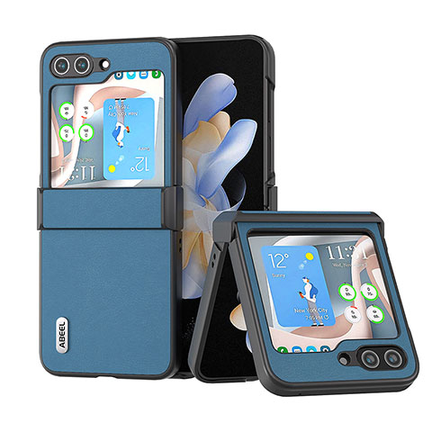 Funda Bumper Lujo Cuero y Plastico Mate Carcasa BH5 para Samsung Galaxy Z Flip5 5G Azul Cielo