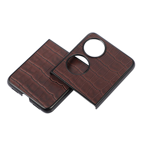 Funda Bumper Lujo Cuero y Plastico Mate Carcasa BH6 para Huawei P50 Pocket Marron