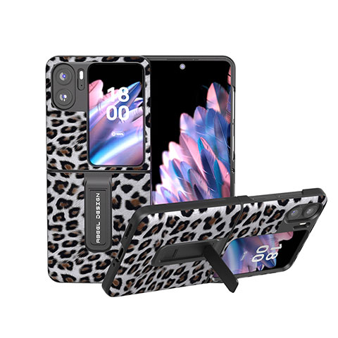 Funda Bumper Lujo Cuero y Plastico Mate Carcasa BH6 para Oppo Find N2 Flip 5G Gris Oscuro