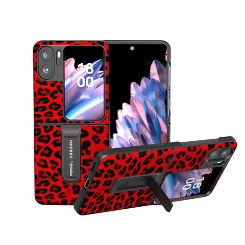 Funda Bumper Lujo Cuero y Plastico Mate Carcasa BH6 para Oppo Find N2 Flip 5G Rojo