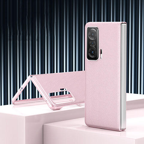 Funda Bumper Lujo Cuero y Plastico Mate Carcasa BH7 para Huawei Honor Magic V 5G Oro Rosa