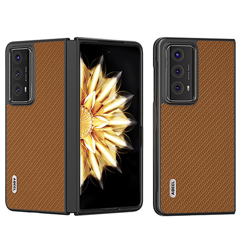 Funda Bumper Lujo Cuero y Plastico Mate Carcasa BH7 para Huawei Honor Magic V2 5G Marron Claro