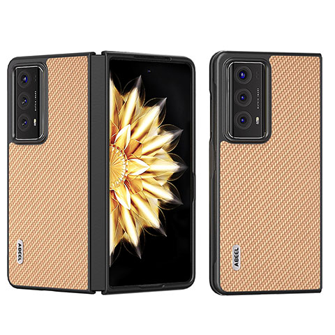 Funda Bumper Lujo Cuero y Plastico Mate Carcasa BH7 para Huawei Honor Magic V2 Ultimate 5G Oro