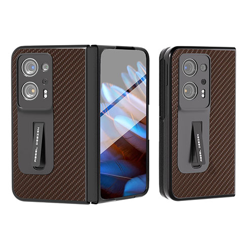 Funda Bumper Lujo Cuero y Plastico Mate Carcasa BH7 para Oppo Find N2 5G Marron