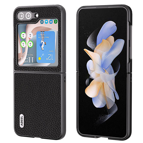 Funda Bumper Lujo Cuero y Plastico Mate Carcasa BH7 para Samsung Galaxy Z Flip5 5G Negro