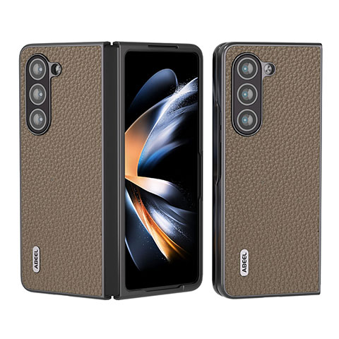 Funda Bumper Lujo Cuero y Plastico Mate Carcasa BH7 para Samsung Galaxy Z Fold5 5G Marron