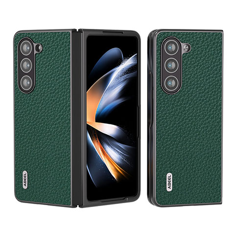 Funda Bumper Lujo Cuero y Plastico Mate Carcasa BH7 para Samsung Galaxy Z Fold5 5G Verde Noche