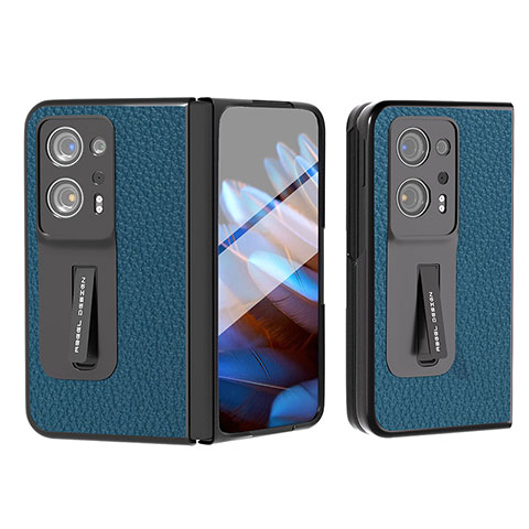 Funda Bumper Lujo Cuero y Plastico Mate Carcasa BH8 para Oppo Find N2 5G Azul