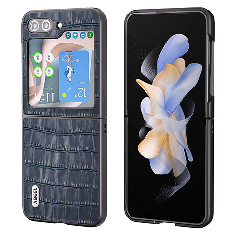 Funda Bumper Lujo Cuero y Plastico Mate Carcasa BH8 para Samsung Galaxy Z Flip5 5G Azul