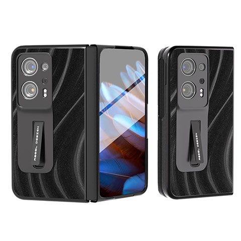 Funda Bumper Lujo Cuero y Plastico Mate Carcasa BH9 para Oppo Find N2 5G Negro