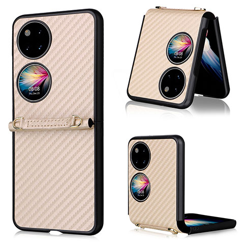 Funda Bumper Lujo Cuero y Plastico Mate Carcasa BY1 para Huawei P60 Pocket Oro