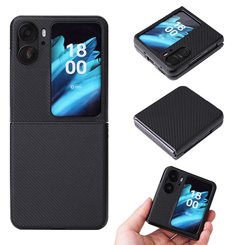 Funda Bumper Lujo Cuero y Plastico Mate Carcasa BY1 para Oppo Find N2 Flip 5G Negro