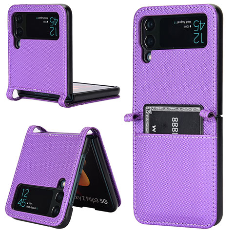 Funda Bumper Lujo Cuero y Plastico Mate Carcasa BY1 para Samsung Galaxy Z Flip4 5G Morado