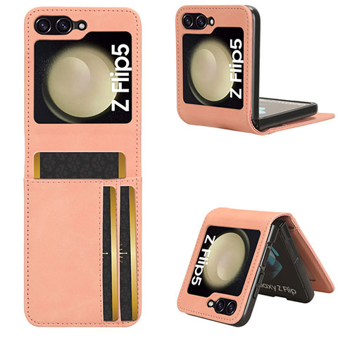 Funda Bumper Lujo Cuero y Plastico Mate Carcasa BY1 para Samsung Galaxy Z Flip5 5G Oro Rosa