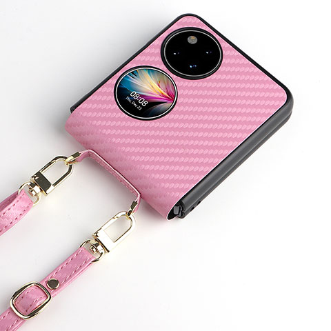 Funda Bumper Lujo Cuero y Plastico Mate Carcasa BY2 para Huawei P60 Pocket Rosa