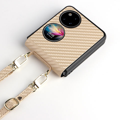 Funda Bumper Lujo Cuero y Plastico Mate Carcasa BY2 para Huawei Pocket S Oro