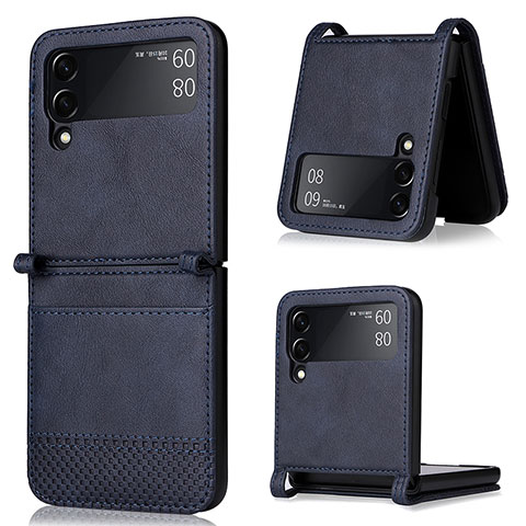 Funda Bumper Lujo Cuero y Plastico Mate Carcasa BY2 para Samsung Galaxy Z Flip4 5G Azul