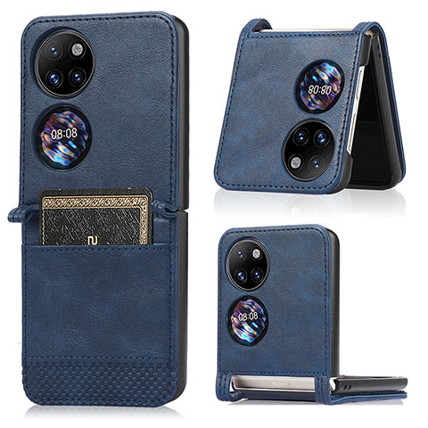 Funda Bumper Lujo Cuero y Plastico Mate Carcasa BY3 para Huawei P60 Pocket Azul