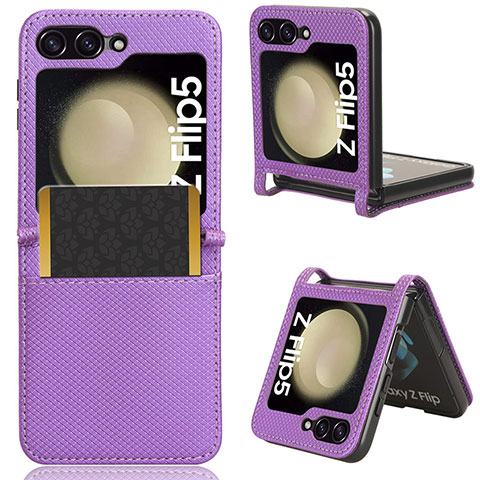 Funda Bumper Lujo Cuero y Plastico Mate Carcasa BY3 para Samsung Galaxy Z Flip5 5G Morado