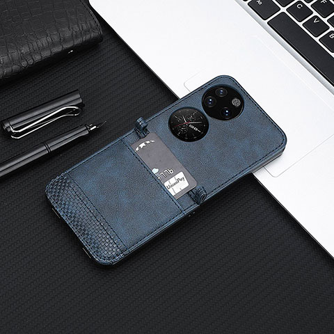 Funda Bumper Lujo Cuero y Plastico Mate Carcasa BY4 para Huawei P50 Pocket Azul