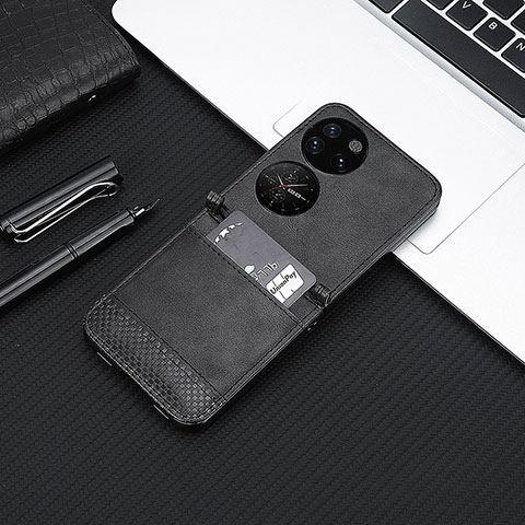 Funda Bumper Lujo Cuero y Plastico Mate Carcasa BY4 para Huawei P50 Pocket Negro