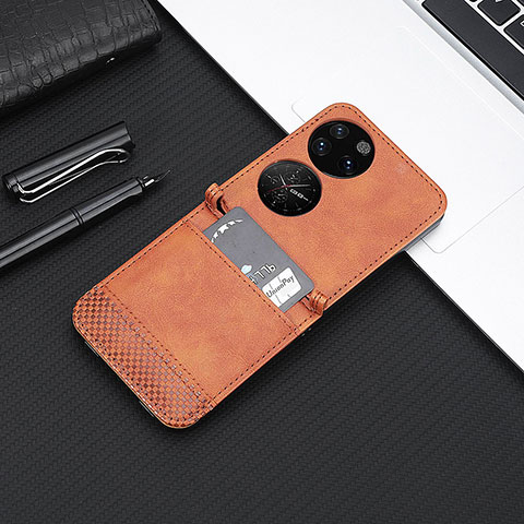 Funda Bumper Lujo Cuero y Plastico Mate Carcasa BY4 para Huawei Pocket S Marron