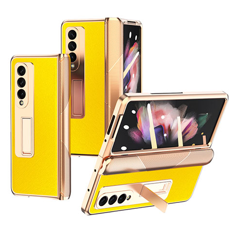 Funda Bumper Lujo Cuero y Plastico Mate Carcasa C01 para Samsung Galaxy Z Fold3 5G Amarillo