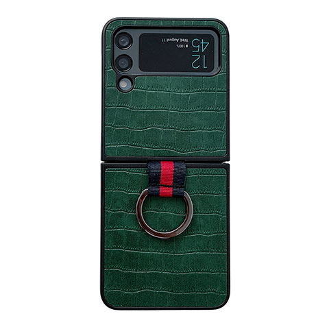 Funda Bumper Lujo Cuero y Plastico Mate Carcasa C02 para Samsung Galaxy Z Flip4 5G Verde