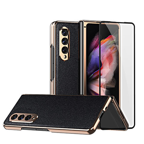 Funda Bumper Lujo Cuero y Plastico Mate Carcasa C02 para Samsung Galaxy Z Fold4 5G Negro