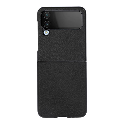 Funda Bumper Lujo Cuero y Plastico Mate Carcasa C03 para Samsung Galaxy Z Flip4 5G Negro