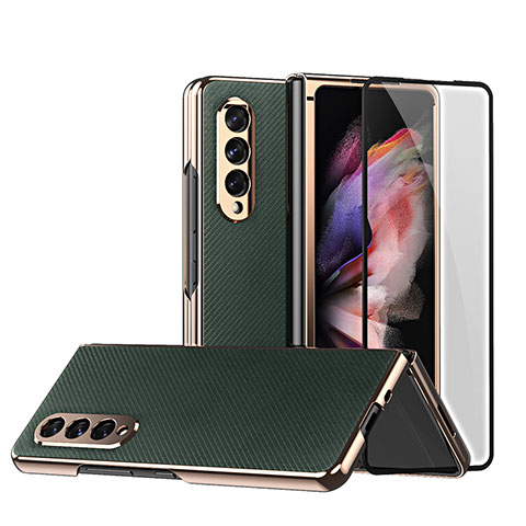 Funda Bumper Lujo Cuero y Plastico Mate Carcasa C03 para Samsung Galaxy Z Fold4 5G Verde