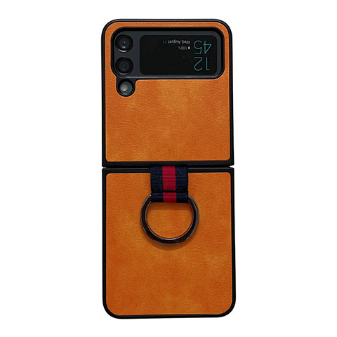 Funda Bumper Lujo Cuero y Plastico Mate Carcasa C04 para Samsung Galaxy Z Flip4 5G Naranja