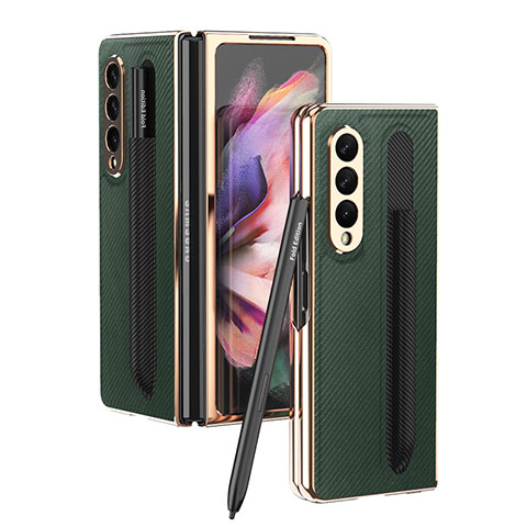 Funda Bumper Lujo Cuero y Plastico Mate Carcasa C04 para Samsung Galaxy Z Fold3 5G Verde