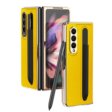 Funda Bumper Lujo Cuero y Plastico Mate Carcasa C05 para Samsung Galaxy Z Fold3 5G Amarillo