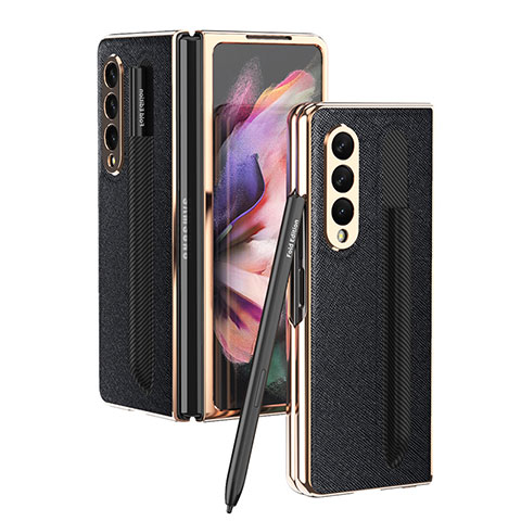 Funda Bumper Lujo Cuero y Plastico Mate Carcasa C05 para Samsung Galaxy Z Fold3 5G Negro