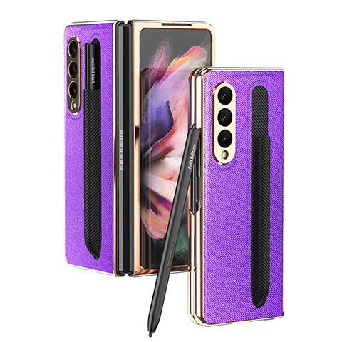 Funda Bumper Lujo Cuero y Plastico Mate Carcasa C05 para Samsung Galaxy Z Fold4 5G Morado