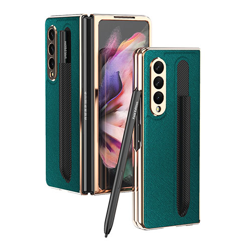 Funda Bumper Lujo Cuero y Plastico Mate Carcasa C05 para Samsung Galaxy Z Fold4 5G Verde