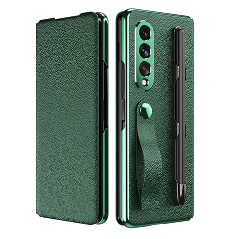 Funda Bumper Lujo Cuero y Plastico Mate Carcasa C06 para Samsung Galaxy Z Fold3 5G Verde