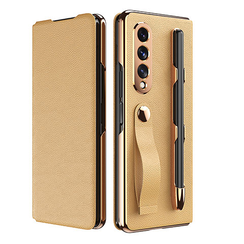 Funda Bumper Lujo Cuero y Plastico Mate Carcasa C06 para Samsung Galaxy Z Fold4 5G Oro