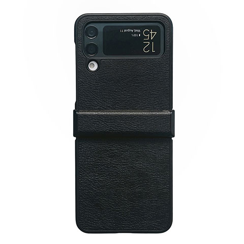 Funda Bumper Lujo Cuero y Plastico Mate Carcasa C08 para Samsung Galaxy Z Flip4 5G Negro